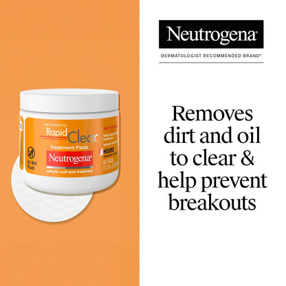 Neutrogena Rapid Clear Acne Treatment Pads with Salicylic Acid Facial Cleanser for Face Cleansing and Oil Removal, Helps Fight Pimples, 60 Count, Resealable Jar