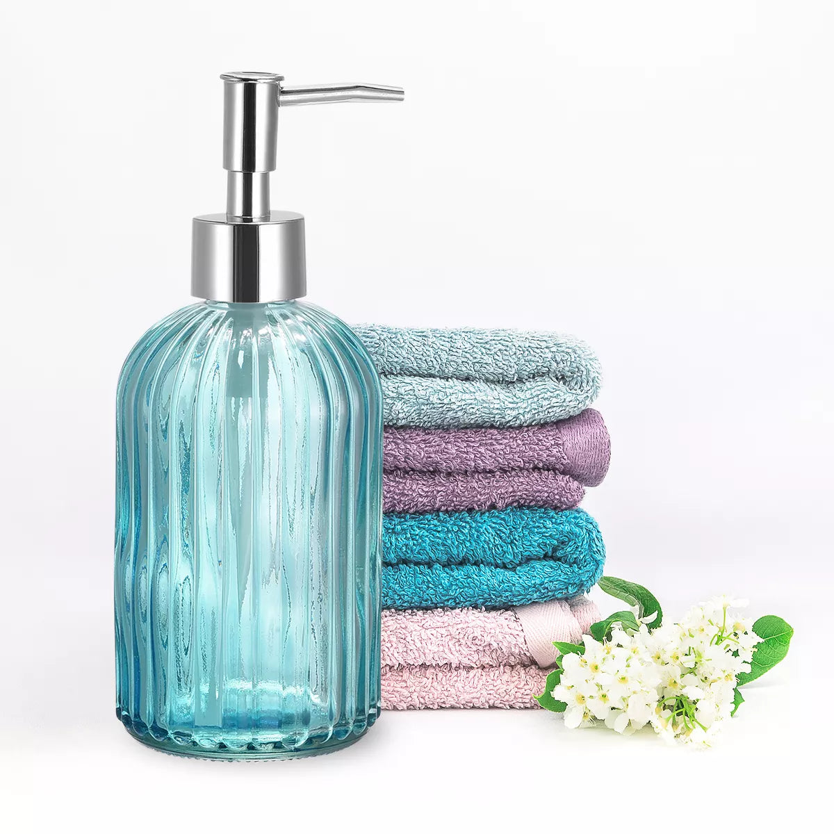 Unique Bargains Durable Glass Soap Dispenser with Silver Pump for room