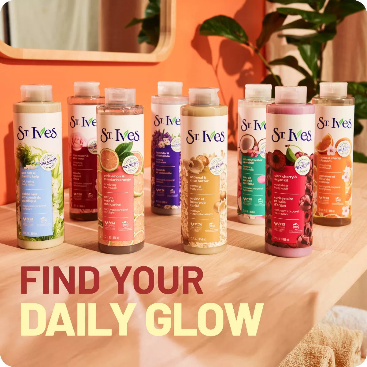 St. Ives Pink Lemon & Mandarin Orange Plant-Based Body Wash Soap - 22 Fl Oz: Exfoliating, Paraben-Free, for Normal & Oily Skin, Hydrating