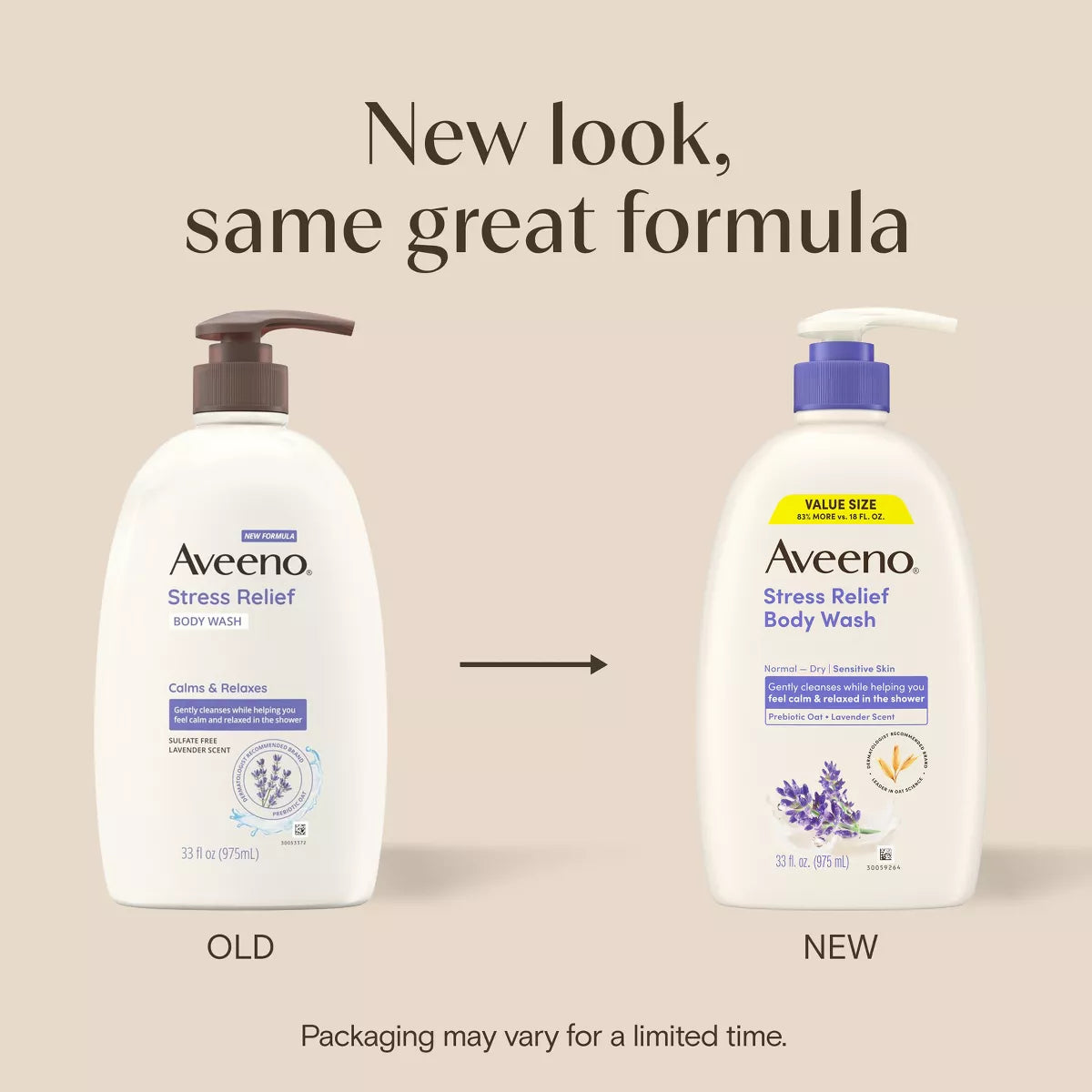 Aveeno Stress Relief Body Wash with Lavender & Chamomile, 33Oz: Paraben-Free, Sulfate-Free, Pump Bottle, Sensitive Skin