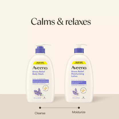 Aveeno Stress Relief Body Wash with Lavender & Chamomile, 33Oz: Paraben-Free, Sulfate-Free, Pump Bottle, Sensitive Skin