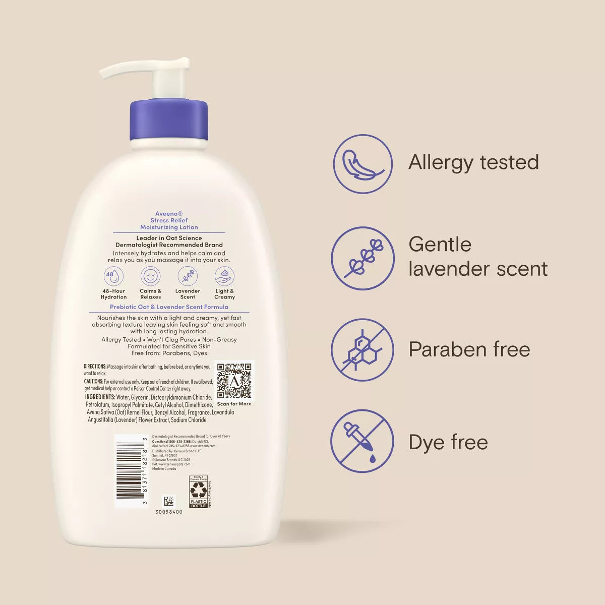 Aveeno Stress Relief Body Wash with Lavender & Chamomile, 33Oz: Paraben-Free, Sulfate-Free, Pump Bottle, Sensitive Skin