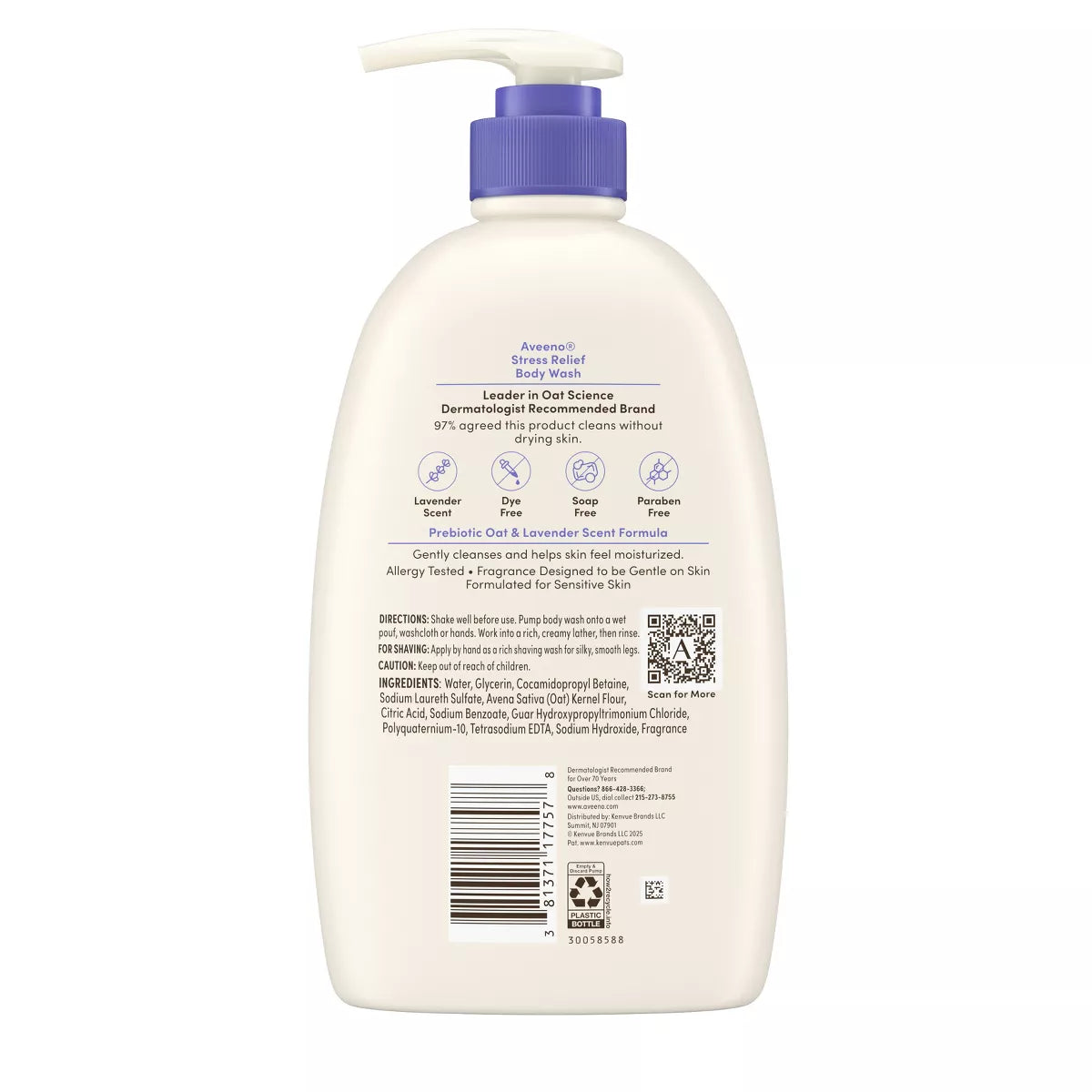 Aveeno Stress Relief Body Wash with Lavender & Chamomile, 33Oz: Paraben-Free, Sulfate-Free, Pump Bottle, Sensitive Skin