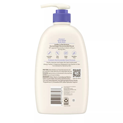 Aveeno Stress Relief Body Wash with Lavender & Chamomile, 33Oz: Paraben-Free, Sulfate-Free, Pump Bottle, Sensitive Skin