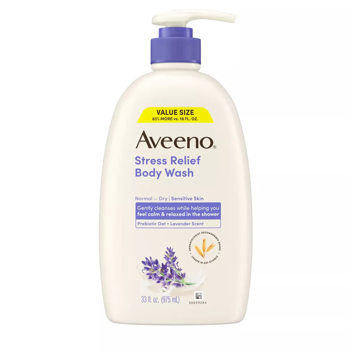 Aveeno Stress Relief Body Wash with Lavender & Chamomile, 33Oz: Paraben-Free, Sulfate-Free, Pump Bottle, Sensitive Skin