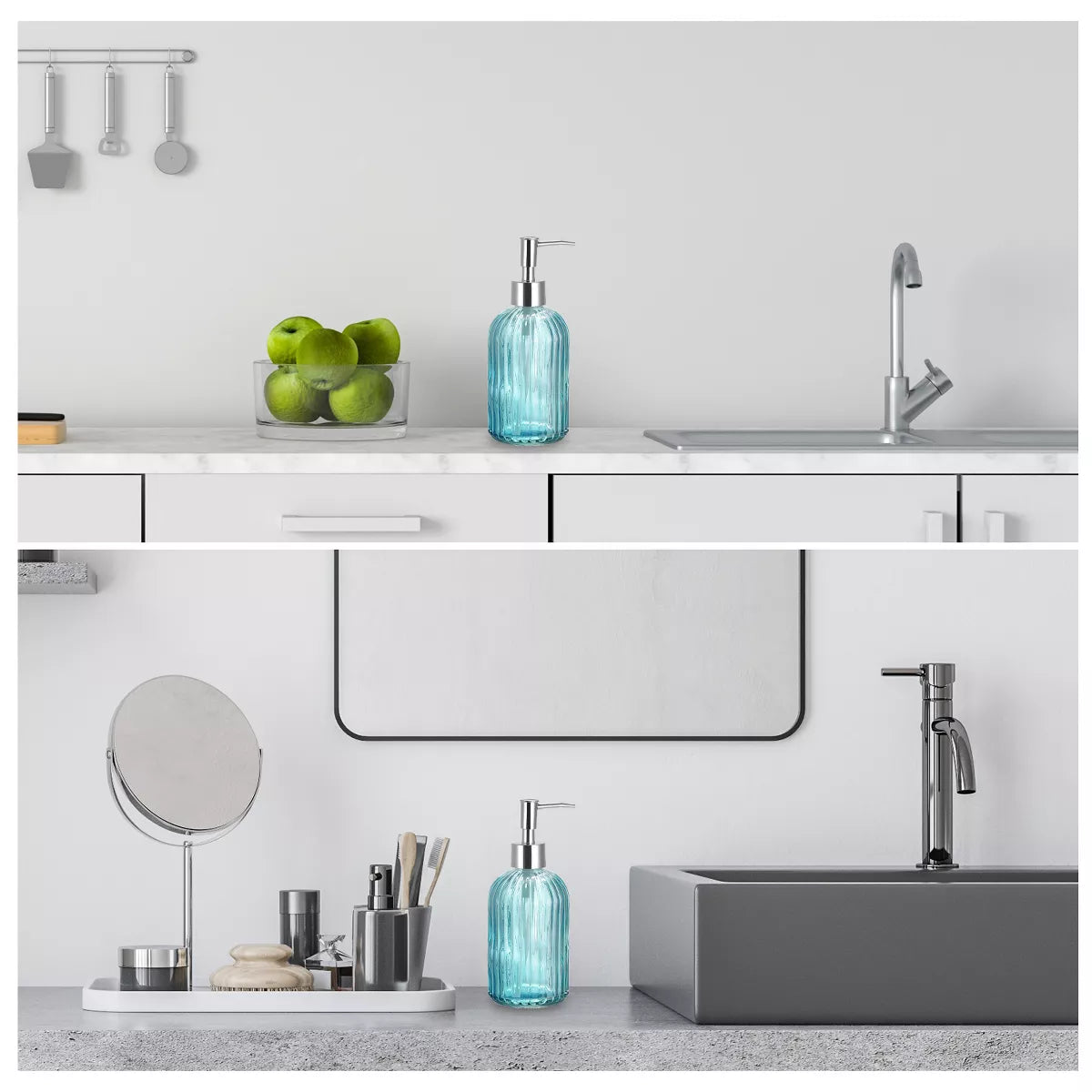 Unique Bargains Durable Glass Soap Dispenser with Silver Pump for room