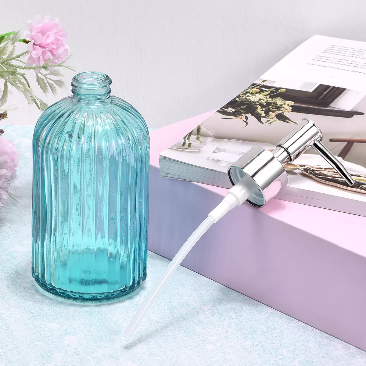 Unique Bargains Durable Glass Soap Dispenser with Silver Pump for room