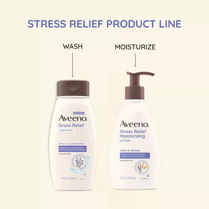 Aveeno Stress Relief Body Wash with Lavender & Chamomile, 33Oz: Paraben-Free, Sulfate-Free, Pump Bottle, Sensitive Skin